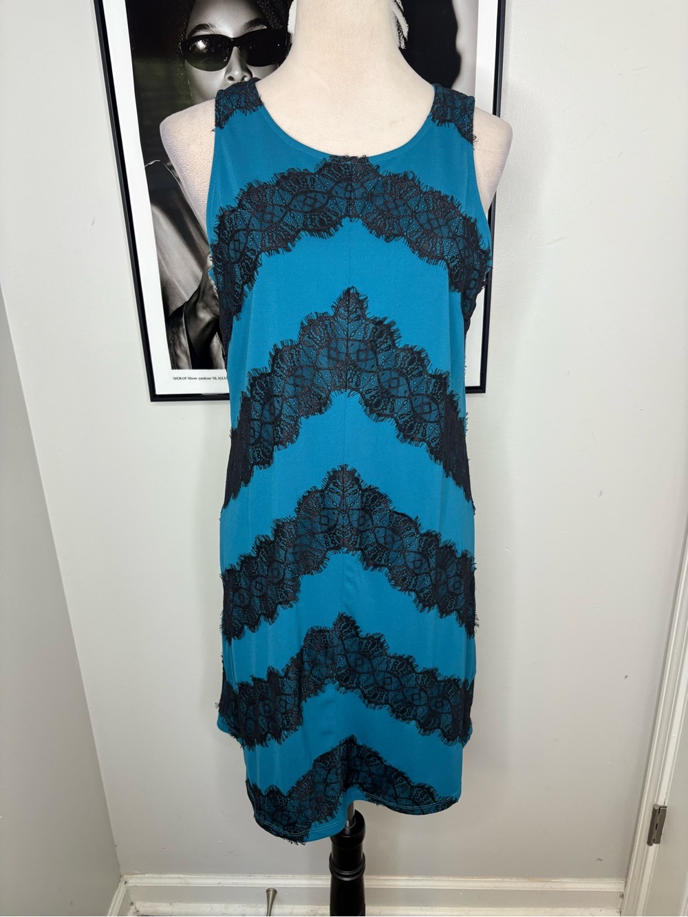 Miss Sixty Teal Dress with Black Lace Trim
